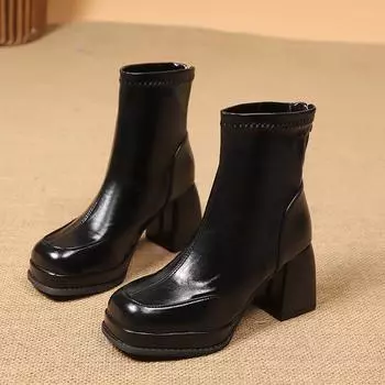 Водонепроницаемые туфли на высоком каблуке женские осенне-зимние новые короткие сапоги на толстом каблуке сращивающиеся тонкие сапоги ботинки Martin одинарные сапоги 35