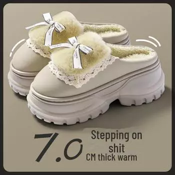 Водонепроницаемые женские хлопковые тапочки на толстой подошве для зимы 2024 года – удобная обувь для дома и улицы 36-37 (fits 35-36)