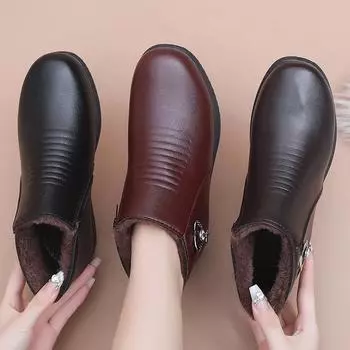 Водонепроницаемые женские зимние ботинки, зимние плюшевые, теплые, удобные, хлопковые, черные, нескользящие, утолщенные, ботильоны для мам Botas Mujer 2025 35 чёрный