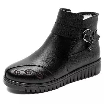 Водонепроницаемые зимние ботинки 2024 года из натуральной кожи для женщин, теплые теплые зимние ботинки из толстого плюша для мам 35 чёрный