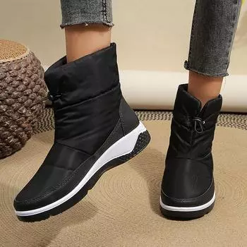 Водонепроницаемые зимние ботинки для женщин, новые длинные плюшевые зимние ботинки на шнурке, женские ботильоны на платформе, теплая хлопковая обувь для пар 36