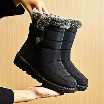 Водонепроницаемые зимние ботинки для женщин, новые меховые длинные зимние ботинки на платформе, теплая хлопковая обувь для пар, популярные плюшевые ботильоны 35 чёрный