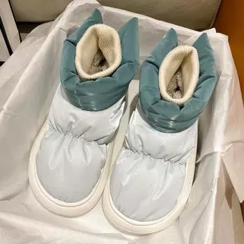 Водонепроницаемые зимние ботинки женские осенне-зимние бархатные утолщенные верхние ботинки 2024 новые нескользящие хлопковые туфли на толстой подошве большого размера для женщин 36 -37 [standard code] синий