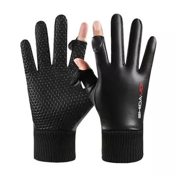 Водонепроницаемые зимние перчатки для мотоцикла, 2-пальцевые ветрозащитные перчатки для женщин и мужчин, бархатные теплые защитные спортивные перчатки из искусственной кожи чёрный
