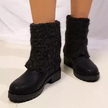 Водонепроницаемые зимние сапоги из искусственной кожи, женские зимние ботильоны на платформе с искусственным мехом, женские туфли с толстой подошвой и пушистым мехом из хлопка 36