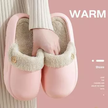 Водонепроницаемые зимние тапочки женские плюшевые туфли домашние теплые женские домашние уличные тапочки из ЭВА с рисунком медведя для пар мужская обувь 36-37