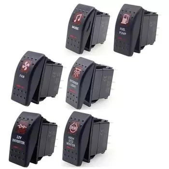 Водонепроницаемый 12 В 24 В ВКЛ-ВЫКЛ 5-контактный автомобильный лодочный караван кулисный переключатель двойной красный светодиодный светильник для музыки салонный светильник вентилятор топливный насос