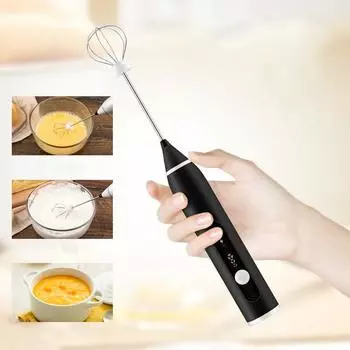 Водонепроницаемый электрический вспениватель молока, 2 венчика, ручной пенообразователь для молока, кухонный миксер для кофе, яиц, напитков чёрный