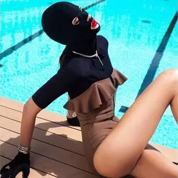 Водонепроницаемый анти-УФ солнцезащитный крем для плавания Facekini для мужчин и женщин, шапочки для плавания, маска для лица, шапка с ушками, покрытие для лица, шапка для дайвинга, шапки для дайвинга розовый