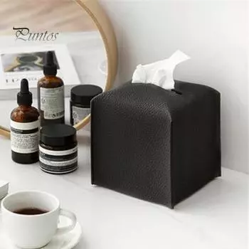 Водонепроницаемый автомобильный тканевый крепежный ремень, влагостойкий легкий доступ, современная модная квадратная крышка коробки для салфеток чёрный