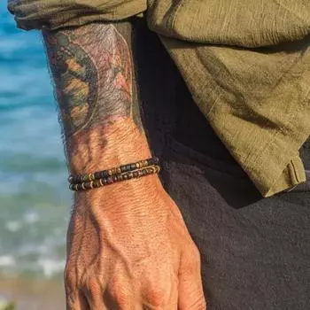 Водонепроницаемый браслет из черного драгоценного камня и нержавеющей стали из бисера коричневый