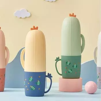 Водонепроницаемый чехол для хранения зубных щеток 2 в 1 из АБС-пластика, милый мультяшный кактус, подстаканник, аксессуары для ванной комнаты красный