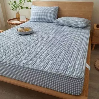 Водонепроницаемый чехол для матраса, клетчатый хлопковый утолщенный наматрасник, прочный нескользящий простынь, дышащие чехлы с защитой от клещей 2xPillowcase 48x74cm