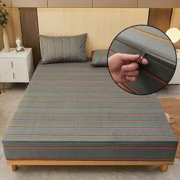 Водонепроницаемый чехол для матраса с принтом и застежкой-молнией, 6-сторонняя универсальная простыня на резинке, съемный дышащий защитный чехол для матраса 2xPillowcase 48x74cm