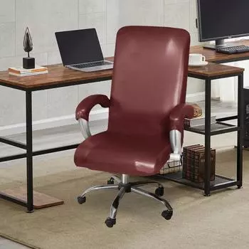 Водонепроницаемый чехол для офисного кресла с чехлами для подлокотников, чехол для компьютерного кресла из искусственной кожи, чехол для вращающегося кресла, чехол для стула с высокой спинкой W16.6X D21.7X H27inch