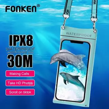Водонепроницаемый чехол для телефона Fonken, сумка с двойным крючком, ремешок, IPX8, чехол для плавания для телефона Max 6,8 дюйма чёрный