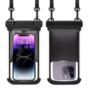 Водонепроницаемый чехол для телефона с ремешком и сенсорным экраном. Прозрачный герметичный плавающий плавающий каякинг. Универсальный защитный чехол для мобильного телефона 5–7,7 дюймов. чёрный