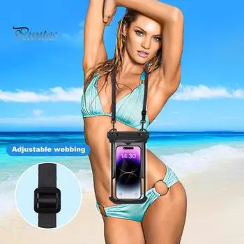 Водонепроницаемый чехол для телефона с ремешком и сенсорным экраном. Прозрачный герметичный плавающий плавающий каякинг. Универсальный защитный чехол для мобильного телефона 5–7,7 дюймов. чёрный