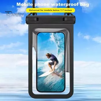 Водонепроницаемый чехол для телефона с ремешком и сенсорным экраном. Прозрачный герметичный плавающий плавающий чехол для каякинга и плавания. Универсальный защитный чехол для мобильного телефона 5–7,4 дюйма. чёрный