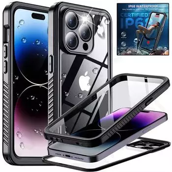 Водонепроницаемый чехол IP68 Shellbox для iPhone 16 15 14 13 12 11 Pro Max XR XS Max 13Mini 15Plus, алюминиевый чехол для плавания, роскошный чехол для телефона For iPhone 16 ProMax чёрный