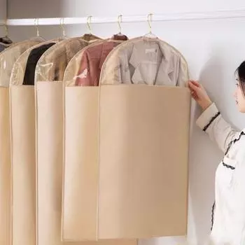 Водонепроницаемый чехол из ткани Оксфорд для одежды, прозрачный, пылезащитный, защитный чехол для костюма, свитера, куртки, платья, брюк, можно стирать и использовать повторно S бежевый