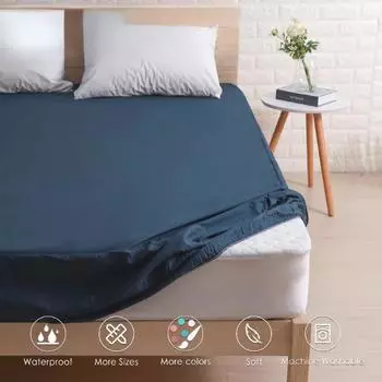 Водонепроницаемый чехол на кровать, гладкая защита для матраса из микрофибры, водонепроницаемая простыня, защита от клещей, наматрасник для одиночного двойного матраса King Queen Sheet 80X200x30cm синий
