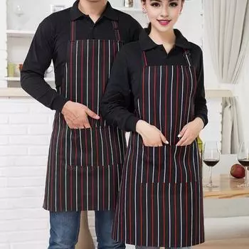 Водонепроницаемый чистящий фартук в полоску, регулируемый фартук из полиэстера и хлопка с карманами для инструментов для мужчин и женщин, устойчивый к масляным пятнам фартук шеф-повара для дома черный белый