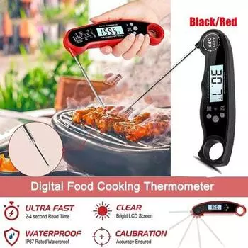 Водонепроницаемый цифровой датчик температуры мяса для барбекю, складной термометр для приготовления пищи красный