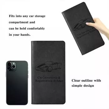 Водонепроницаемый держатель для карт из искусственной кожи с 6 отделениями, 3D-тиснением, держатель для карт регистрации и страхования автомобиля, органайзер для документов с магнитной застежкой чёрный