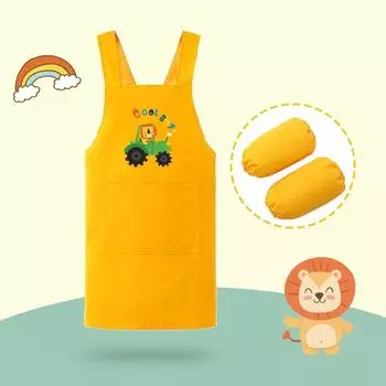 Водонепроницаемый детский фартук с карманами, детская одежда для рисования, противообрастающий детский сад, художественный халат, кухонный фартук для приготовления пищи OneSize жёлтый