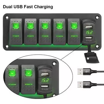 Водонепроницаемый для морского автомобиля грузовика цифровой дисплей напряжения 4.2A комбинация розеток 5 Gang клавишный переключатель панель двойной USB порт красный