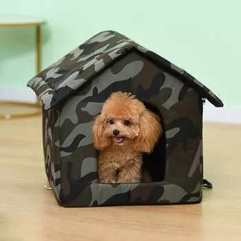 Водонепроницаемый домик для домашних животных из ткани Оксфорд и губчатого материала, два камуфляжных цвета на выбор, для отдыха на открытом воздухе, для кошачьей комнаты S(35x30x35CM)