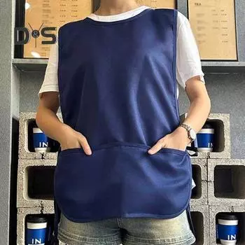 Водонепроницаемый фартук сапожника с 2 глубокими карманами, унисекс, художественный халат для покраски, уборки, прочный кухонный фартук для художников и работы темно-синий