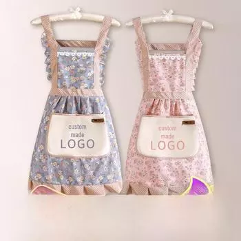 Водонепроницаемый и маслостойкий фартук из хлопка с цветочным узором для женщин - милый дизайн принцессы с юбкой для вытирания рук