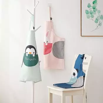 Водонепроницаемый и маслостойкий кухонный фартук с принтом мультяшных животных и большим карманом для взрослых