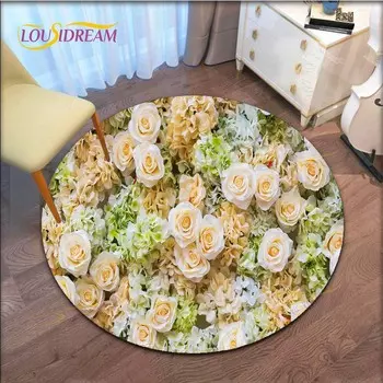 Водонепроницаемый и нескользящий круглый коврик с цветком розы, милый напольный коврик, круглые коврики для гостиной, детский стул, палатка, игровые ковры 60cm