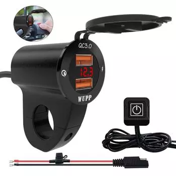 Водонепроницаемый измеритель напряжения для зарядки мобильного телефона 12 В/2 А QC 2.0/3.0 USB-разъем для зарядки автомобиля, лодки, мотоцикла, двойная USB-розетка со светодиодной цифровой подсветкой 7.1*6.1*2.2cm чёрный