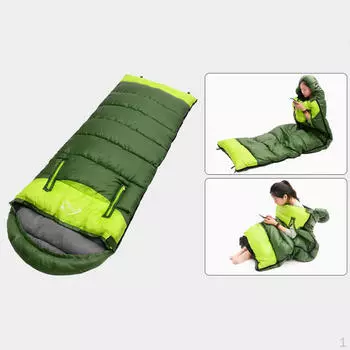 Водонепроницаемый кемпинговый теплый полый хлопковый спальный мешок армейского зеленого цвета слева