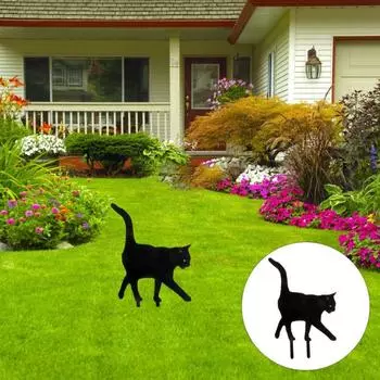 Водонепроницаемый колышек для сада кошек, черная имитация статуи черного кота, украшение двора, акриловый колышек для газона для кошек чёрный