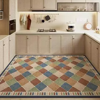 Водонепроницаемый коврик для кухни, большой размер, ПВХ-кожаный ковер, нескользящий, маслостойкий, коврик для ног, ковер для украшения дома в американском стиле ретро 50x80cm