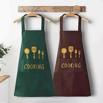 Водонепроницаемый кухонный фартук, маслостойкий фартук для готовки с карманом, устойчивый к грязи фартук для взрослых, рабочая одежда, кухонные принадлежности as picture чёрный