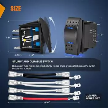 Водонепроницаемый кулисный переключатель 7-контактный DPDT тумблер вкл-выкл-вкл 15a24v двойной свет с перемычками чёрный