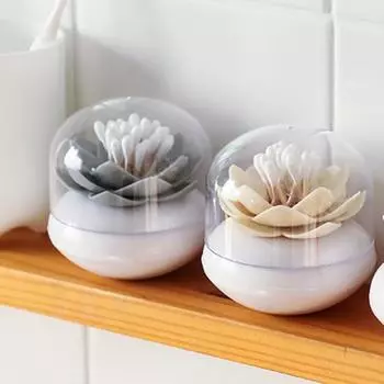 Водонепроницаемый легкий полезный стабильный чехол для зубочистки в форме лотоса с ватными палочками и держателем для ватных тампонов бежевый