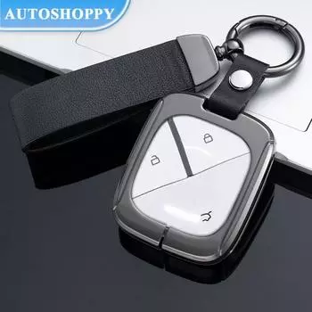Водонепроницаемый металлический сплав кожаный чехол для ключей автомобиля чехол брелок для Wuling Air EV умный держатель протектор автомобильные аксессуары чёрный