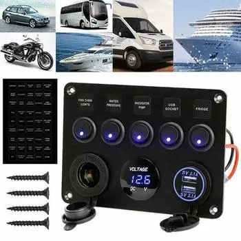 Водонепроницаемый морской катер светодиодный 5 кулисный переключатель USB-вольтметр панель розетки питания