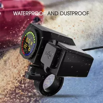 Водонепроницаемый мотоциклетный двойной USB адаптер для зарядки телефона с вольтметром и дисплеем температуры