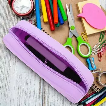 Водонепроницаемый мягкий силиконовый пенал для карандашей конфетного цвета, канцелярская коробка большой емкости, коробка для хранения кистей для макияжа, школьные принадлежности светло-синий