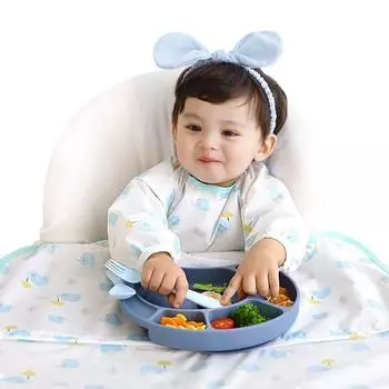 Водонепроницаемый нагрудник для детского питания Babyclaw с длинными рукавами и застежкой-молнией, синий слон, 1 шт., 1 шт.