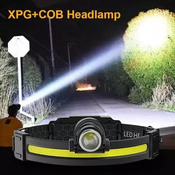 Водонепроницаемый налобный фонарь 7 режимов супер яркий перезаряжаемый налобный фонарь 18650 батарея мощный фонарик для кемпинга на открытом воздухе чёрный