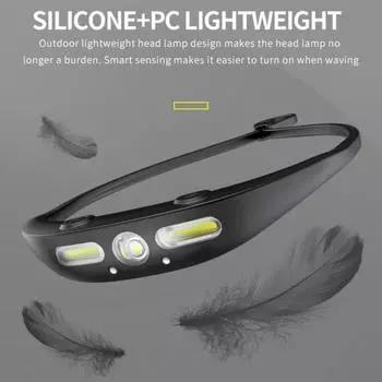 Водонепроницаемый налобный фонарь Супер яркий высокий люмен Сверхлегкий перезаряжаемый уличный светодиодный налобный фонарь с датчиком движения чёрный